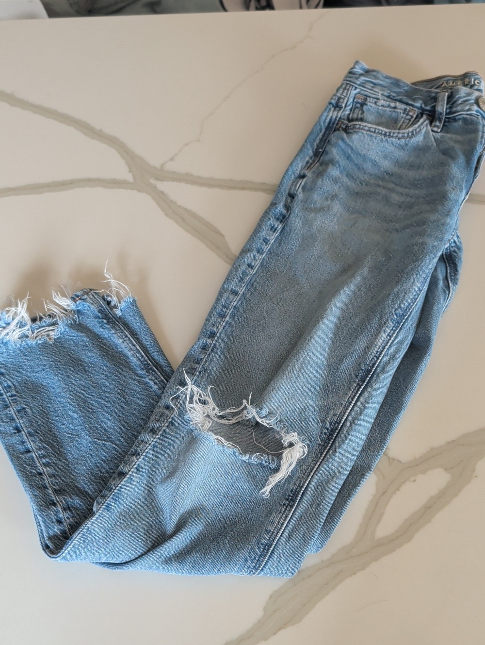 American Eagle Outfitters Light Blue Distressed Straight Leg Jeans 90s Straight